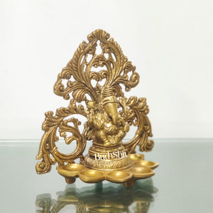 Brass Fine Quality Lord Ganesha and Goddess Lakshmi Panchdeep - Pair or Single panchdeepam 6.5"