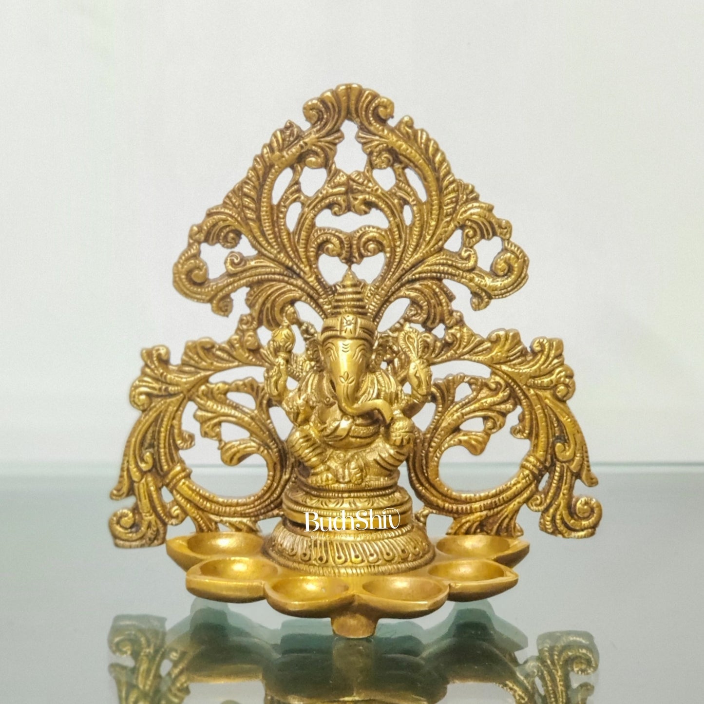 Brass Fine Quality Lord Ganesha and Goddess Lakshmi Panchdeep - Pair or Single panchdeepam 6.5"