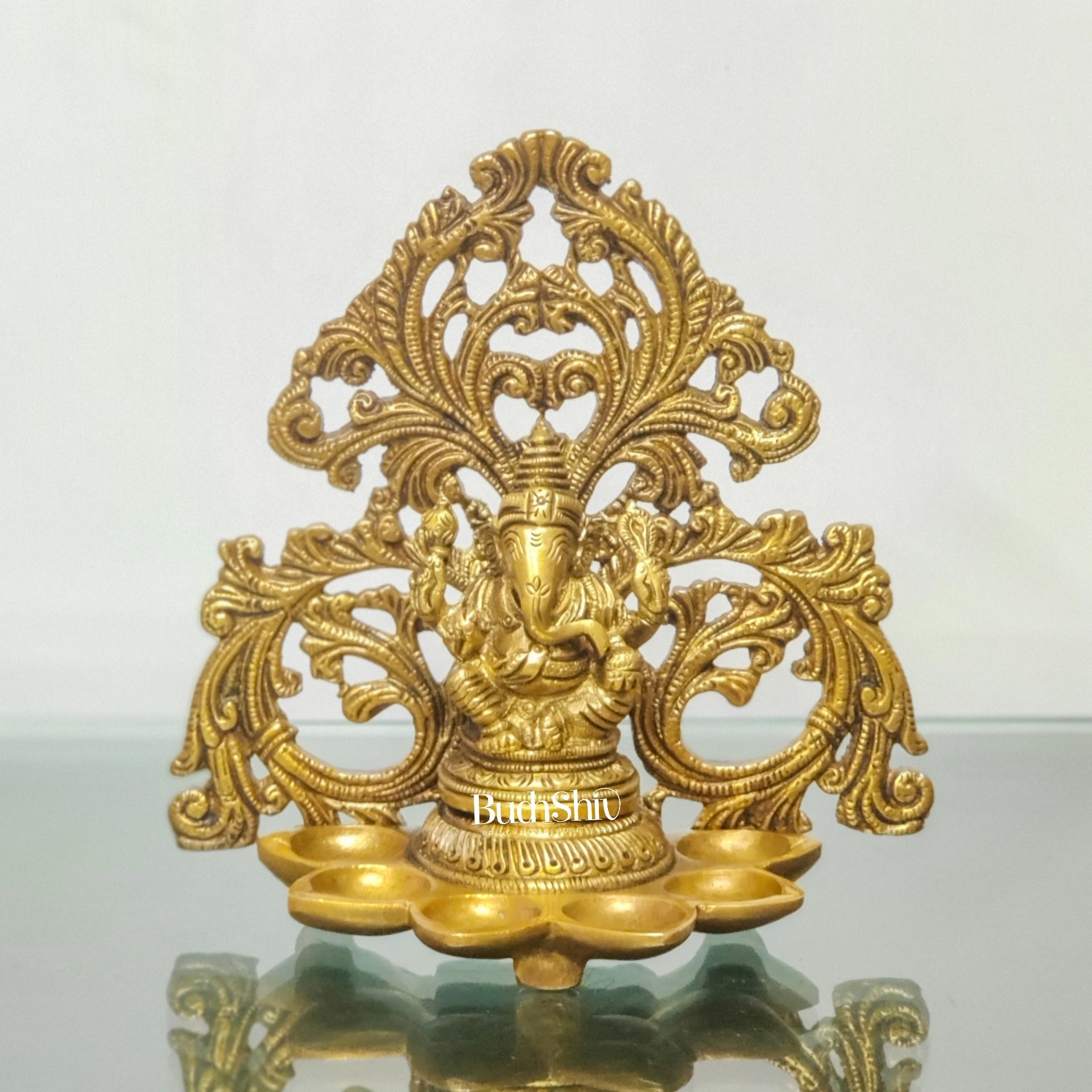 Brass Fine Quality Lord Ganesha and Goddess Lakshmi Panchdeep - Pair or Single panchdeepam 6.5"