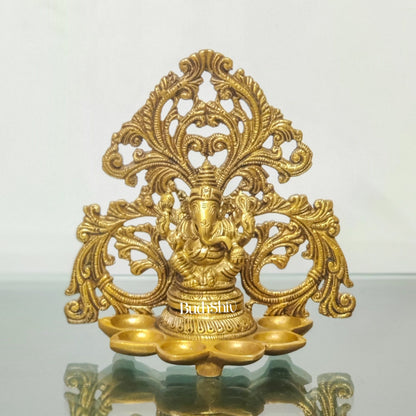 Brass Fine Quality Lord Ganesha and Goddess Lakshmi Panchdeep - Pair or Single panchdeepam 6.5"