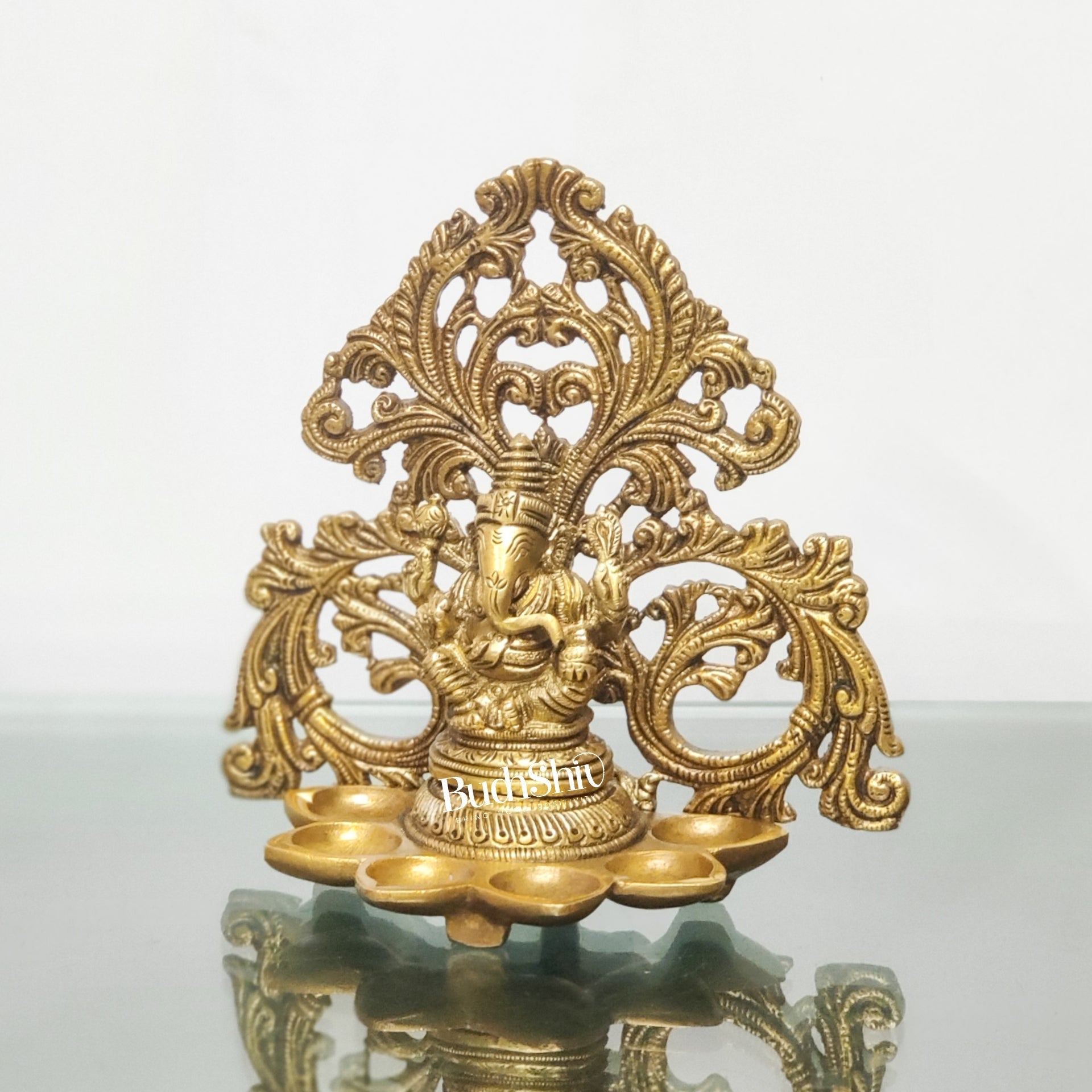 Brass Fine Quality Lord Ganesha and Goddess Lakshmi Panchdeep - Pair or Single panchdeepam 6.5"