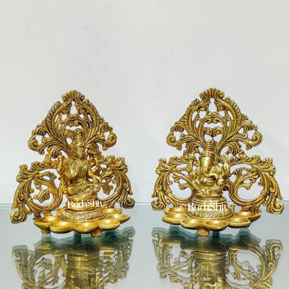 Brass Fine Quality Lord Ganesha and Goddess Lakshmi Panchdeep - Pair or Single panchdeepam 6.5"