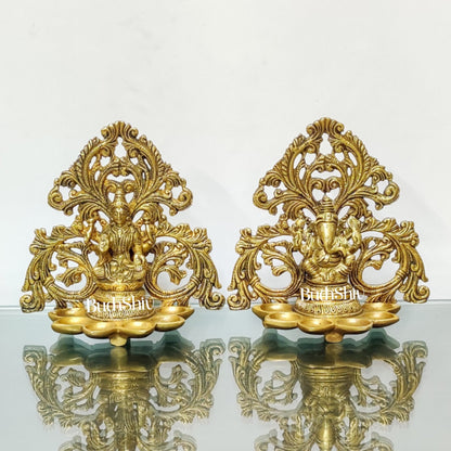 Brass Fine Quality Lord Ganesha and Goddess Lakshmi Panchdeep - Pair or Single panchdeepam 6.5"