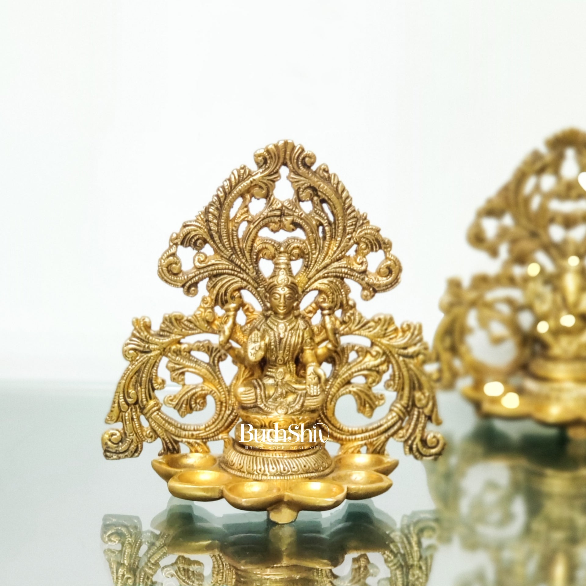 Brass Fine Quality Lord Ganesha and Goddess Lakshmi Panchdeep - Pair or Single panchdeepam 6.5"