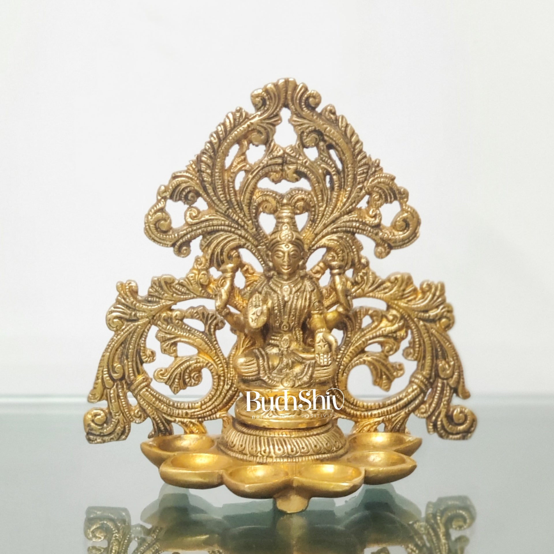 Brass Fine Quality Lord Ganesha and Goddess Lakshmi Panchdeep - Pair or Single panchdeepam 6.5"
