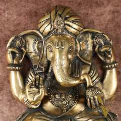 Brass Full Body Lord Ganesha Wall Hanging – 14 Inch