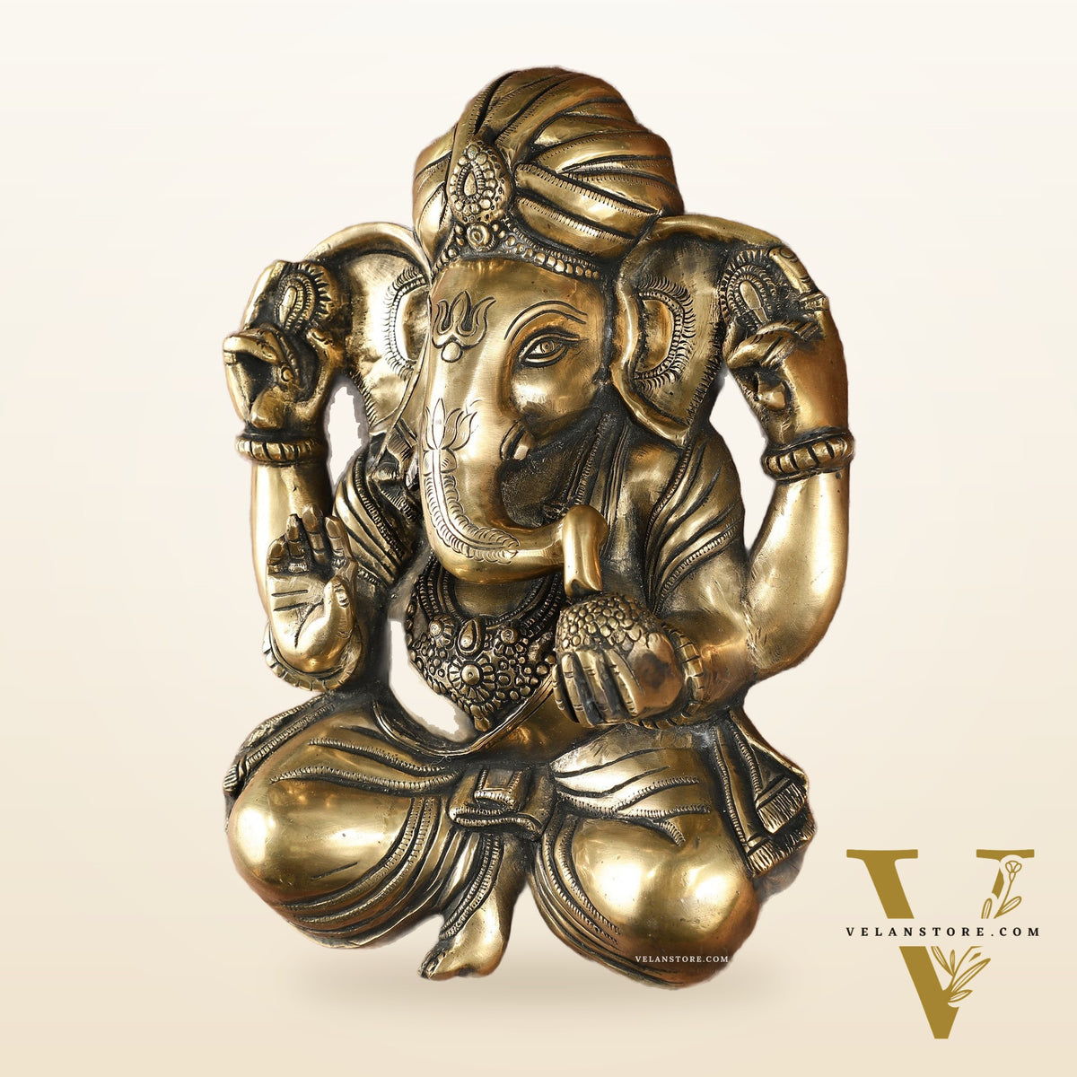 Brass Full Body Lord Ganesha Wall Hanging – 14 Inch