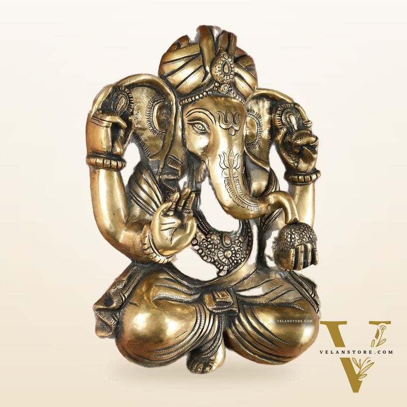 Brass Full Body Lord Ganesha Wall Hanging – 14 Inch