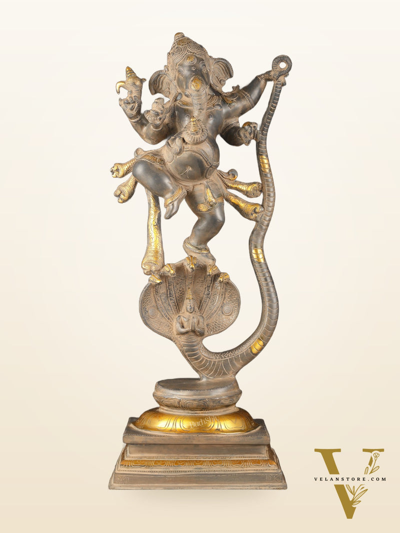 Brass Ganapathi Dancing on Snake 26"