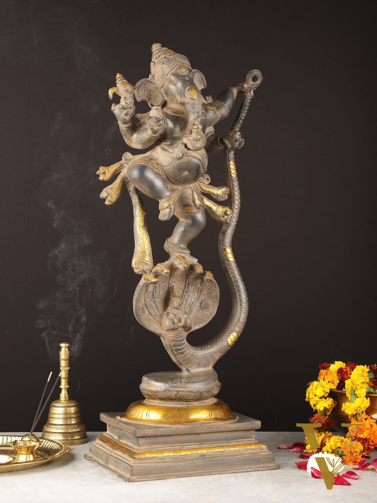 Brass Ganapathi Dancing on Snake 26"