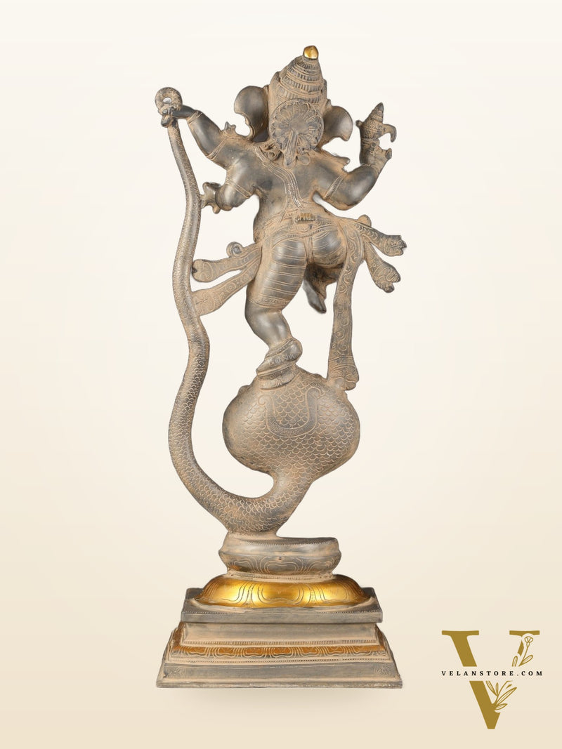 Brass Ganapathi Dancing on Snake 26"