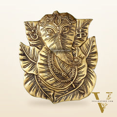 Brass Ganapathi on Peepal Leaf Wall Hanging - 8.5 inches