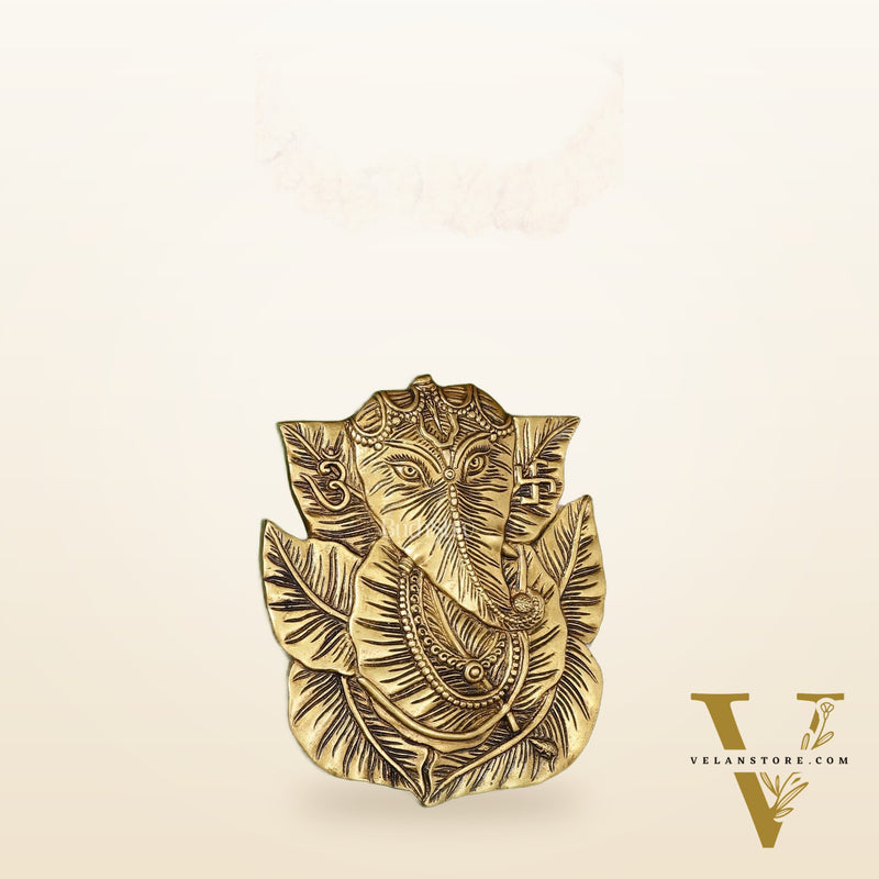 Brass Ganapathi on Peepal Leaf Wall Hanging - 8.5 inches
