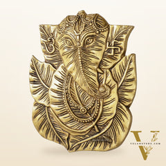 Brass Ganapathi on Peepal Leaf Wall Hanging - 8.5 inches