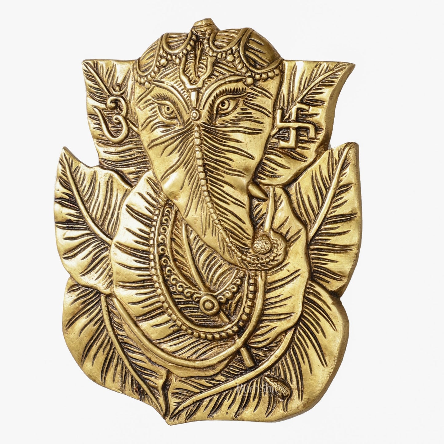 Brass Ganapathi on Peepal Leaf Wall Hanging - 8.5 inches