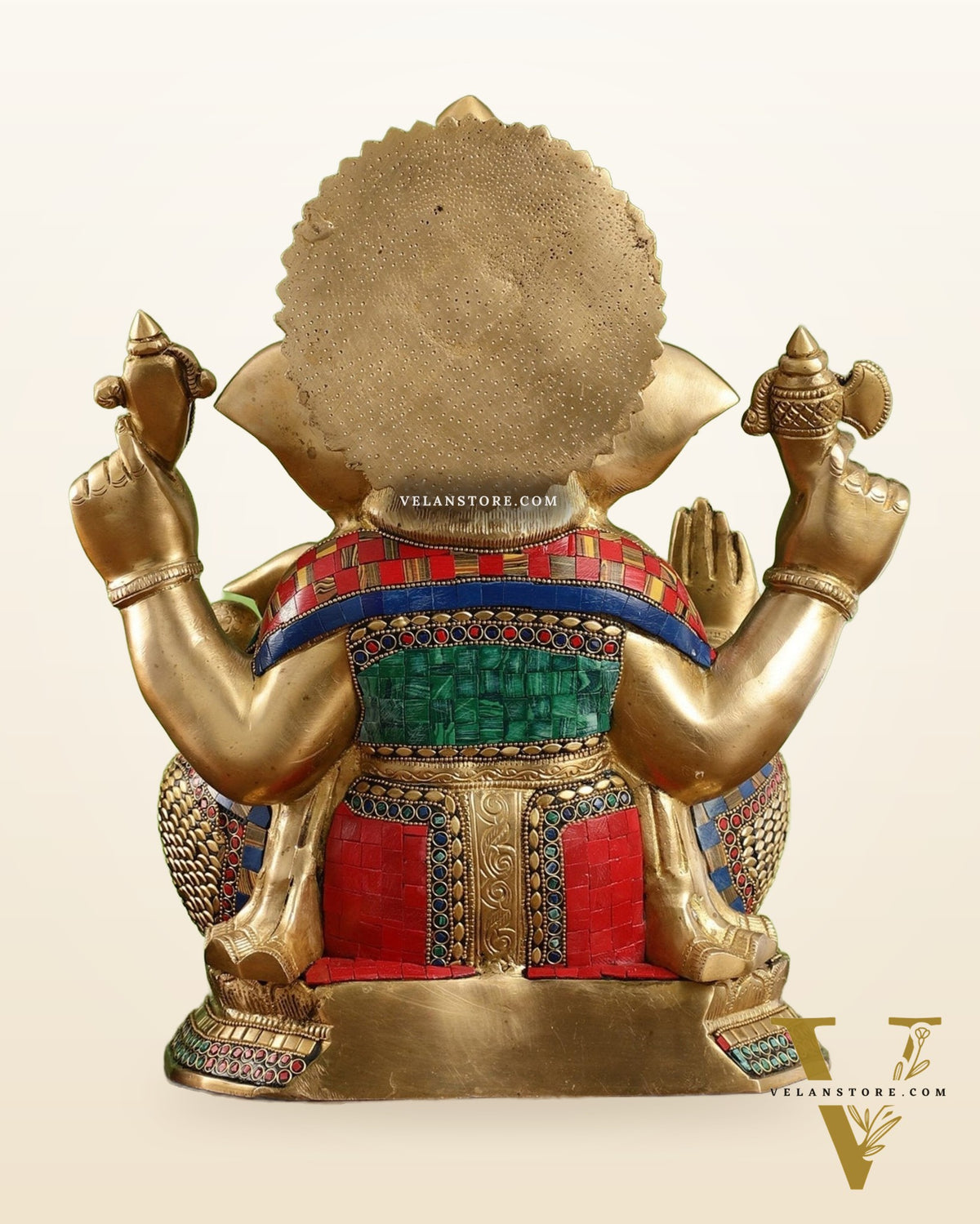Brass Ganapathi Statue Seated with Mooshak and Kalash – 16 Inch