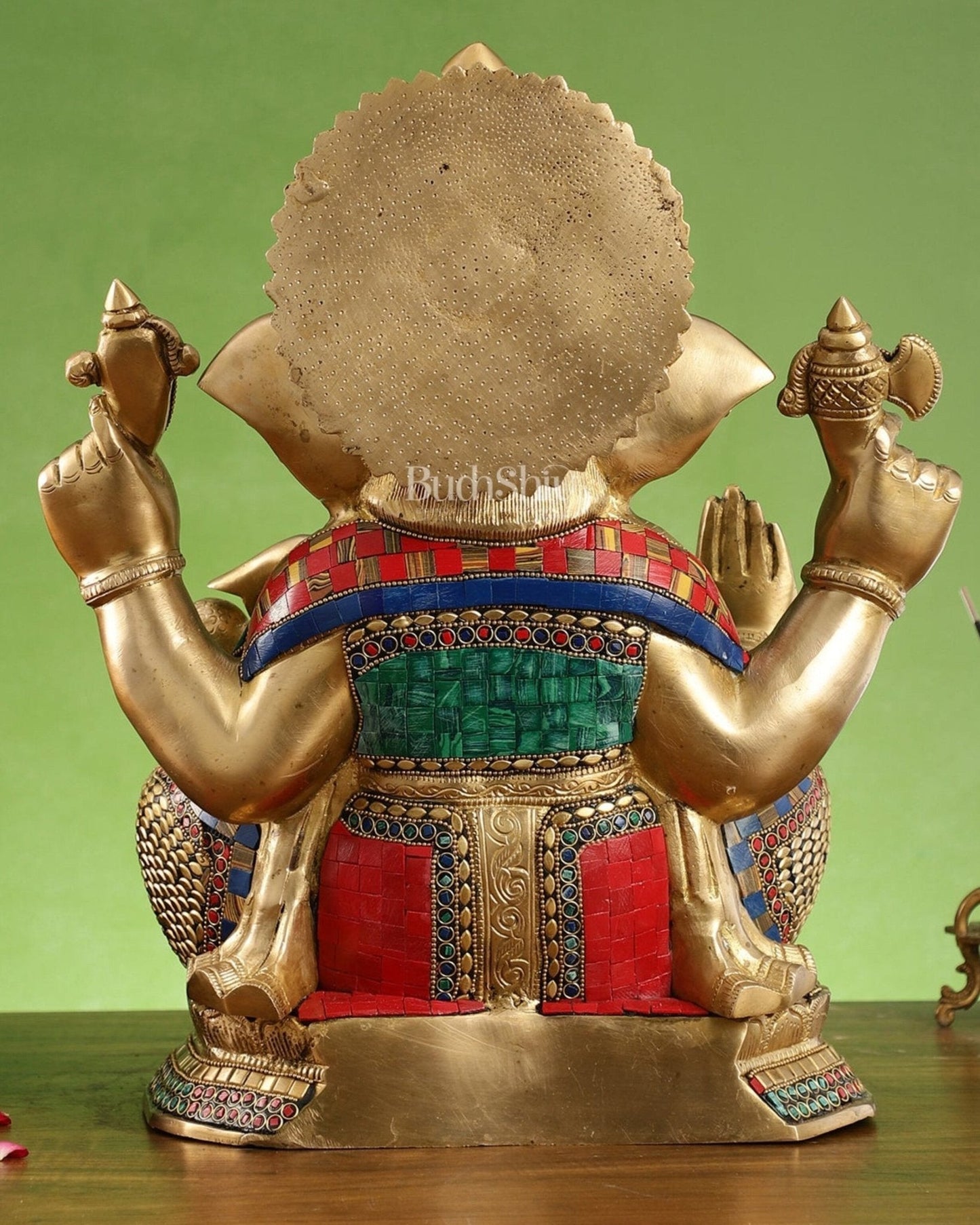 Brass Ganapathi Statue Seated with Mooshak and Kalash – 16 Inch