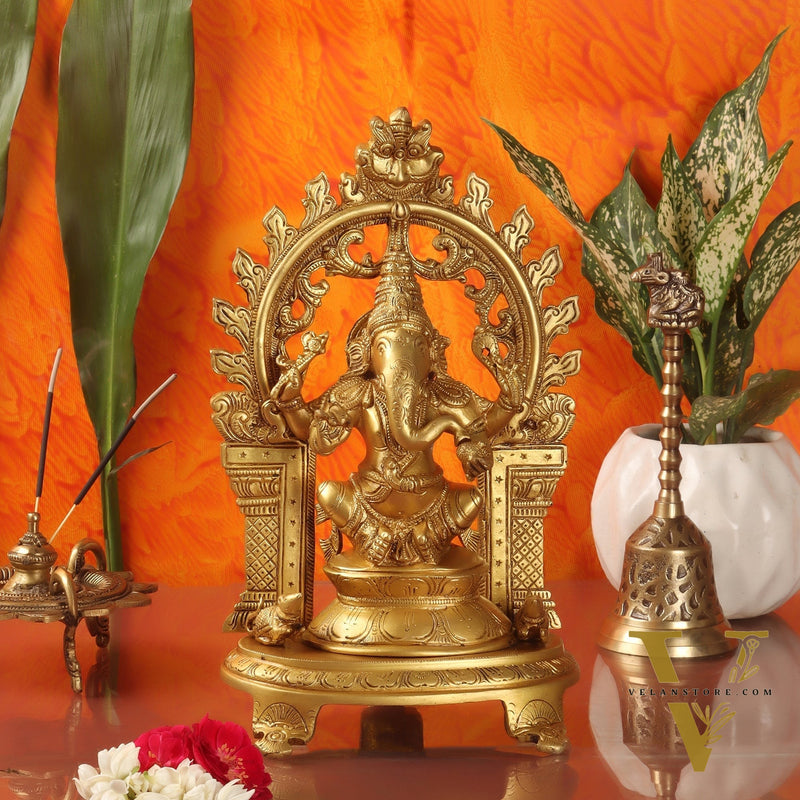 Brass Ganapathi Statue with Mouse 12 inch