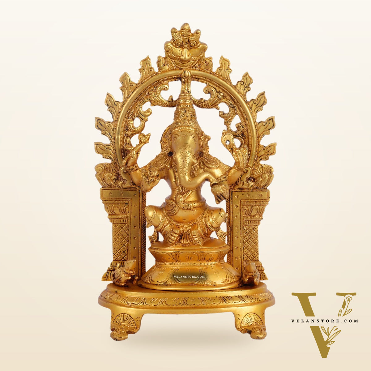 Brass Ganapathi Statue with Mouse 12 inch