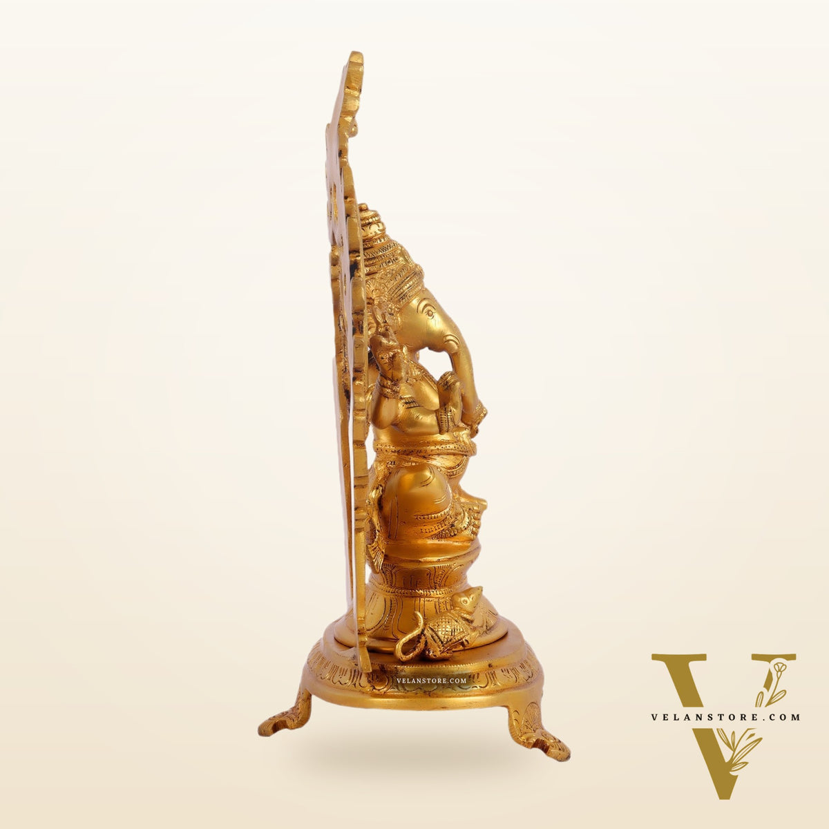Brass Ganapathi Statue with Mouse 12 inch