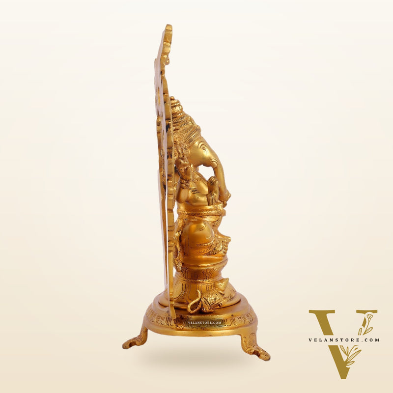 Brass Ganapathi Statue with Mouse 12 inch