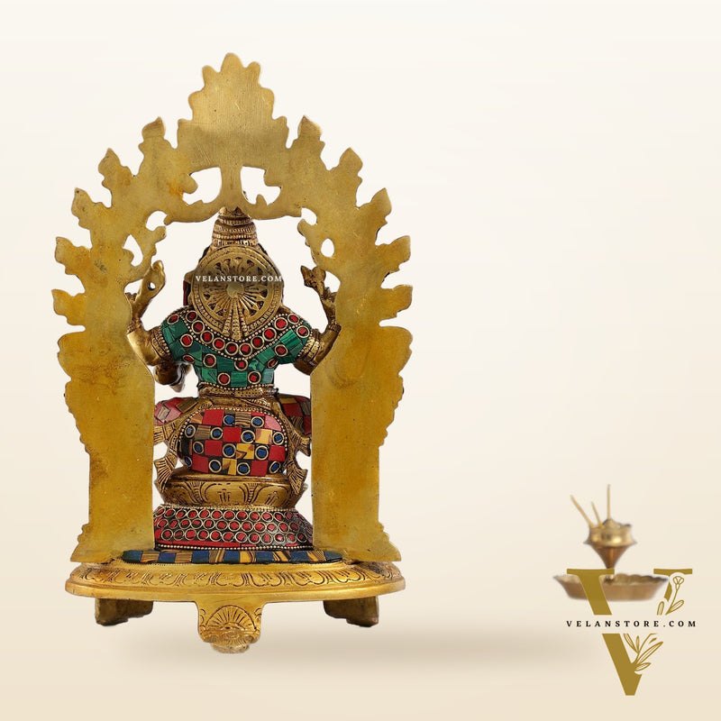 Brass Ganapathi Statue with Mouse 12 inch with stonework