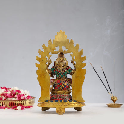 Brass Ganapathi Statue with Mouse 12 inch with stonework