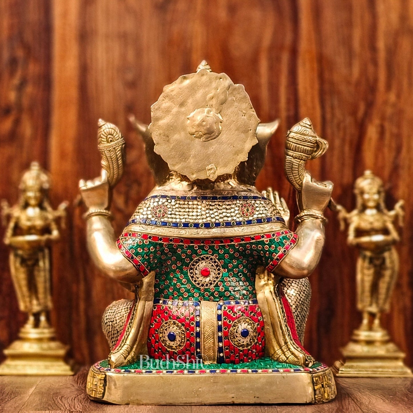 Brass Ganapathi Statue with stonework 22"