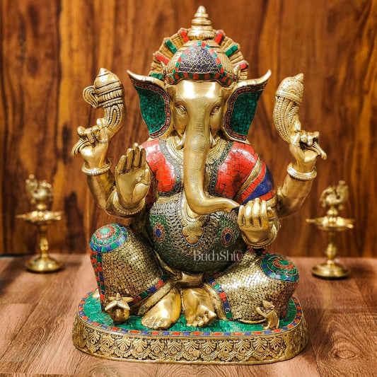 Handcrafted Brass Lord Ganapathi Statue: Exquisite Divine Presence 22"