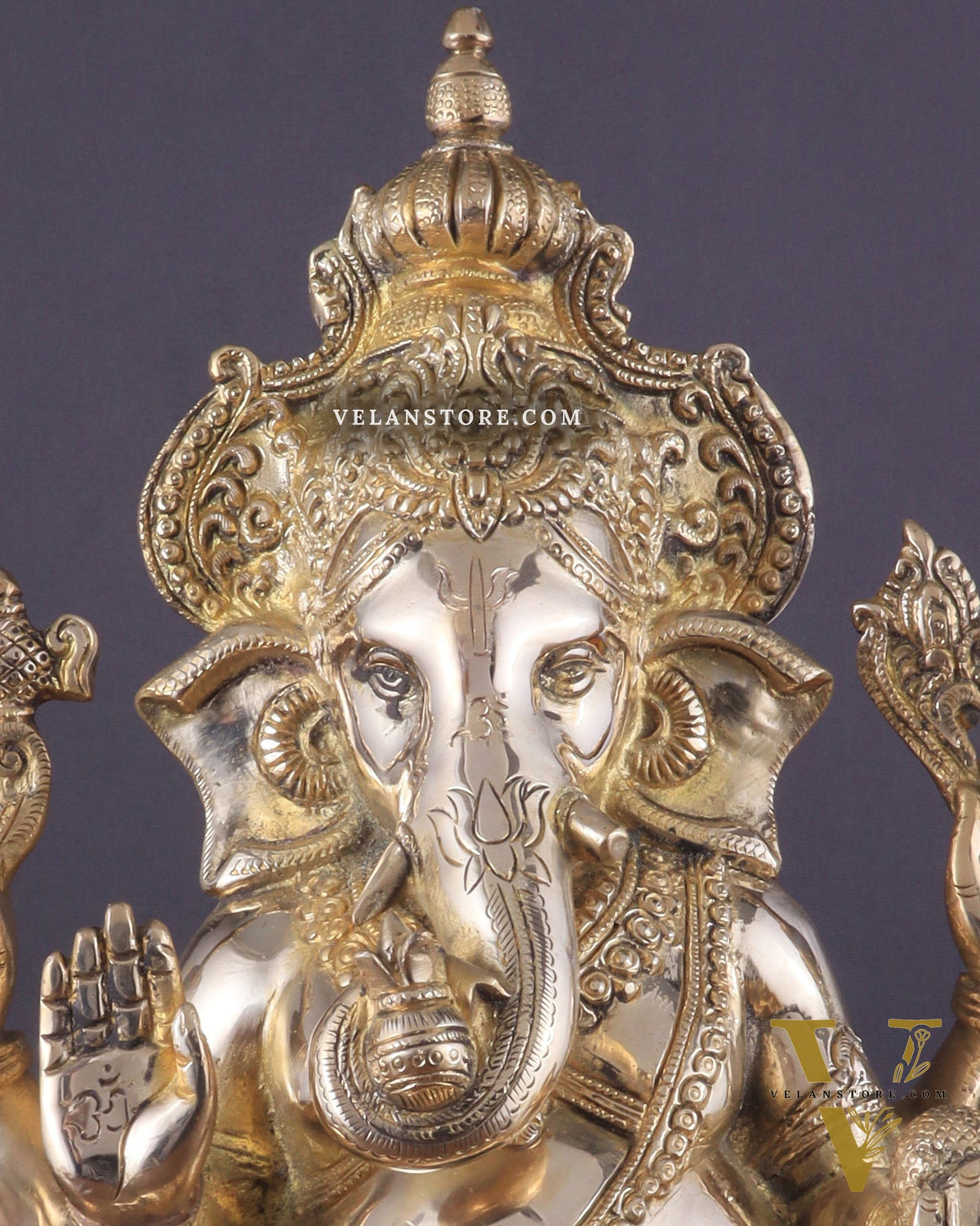 Brass Ganapati Idol Glossy – Handcrafted with Right-Side Trunk, 16" Height