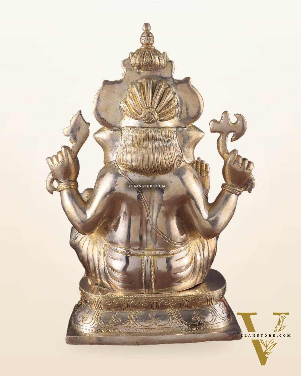 Brass Ganapati Idol Glossy – Handcrafted with Right-Side Trunk, 16" Height
