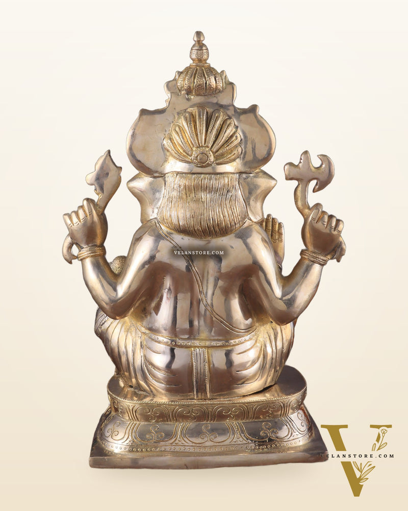 Brass Ganapati Idol Glossy – Handcrafted with Right-Side Trunk, 16" Height