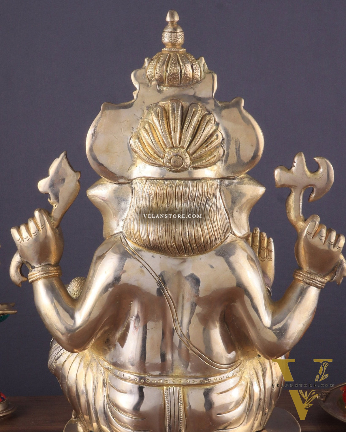 Brass Ganapati Idol Glossy – Handcrafted with Right-Side Trunk, 16" Height