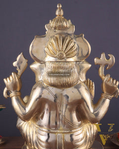 Brass Ganapati Idol Glossy – Handcrafted with Right-Side Trunk, 16" Height