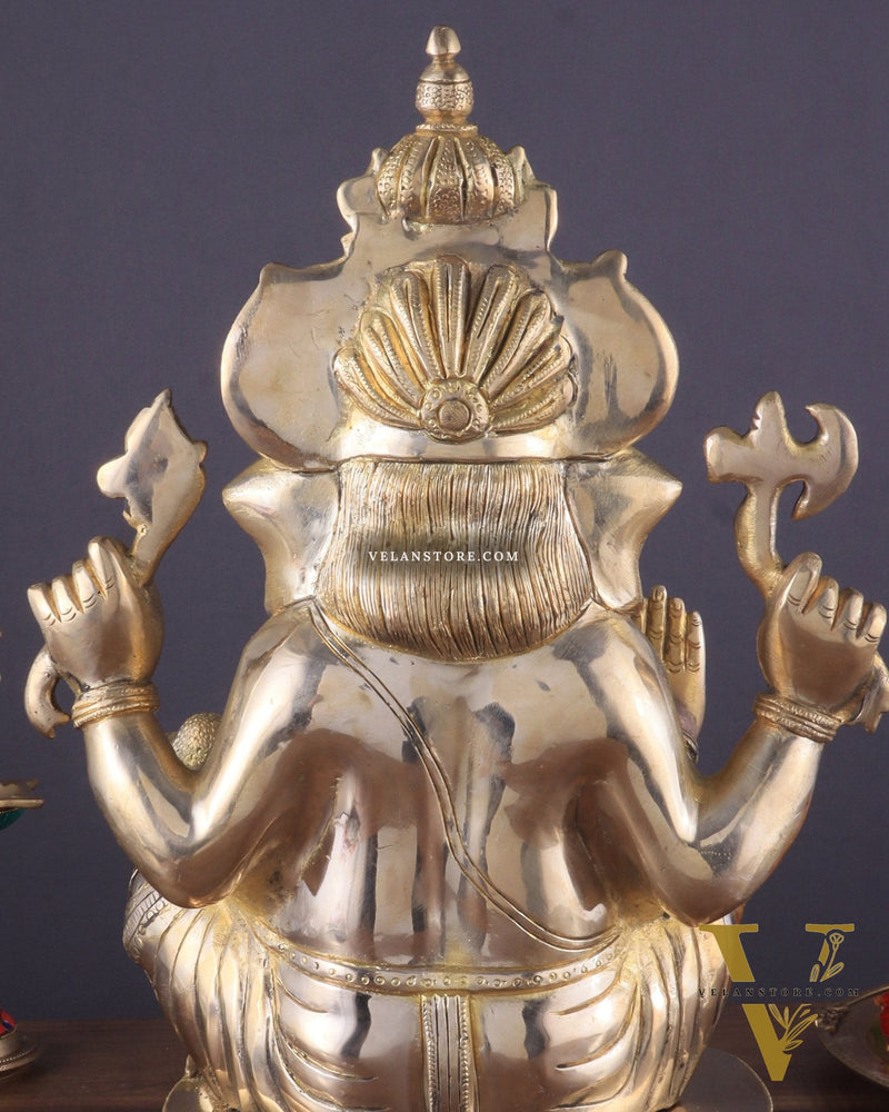 Brass Ganapati Idol Glossy – Handcrafted with Right-Side Trunk, 16" Height