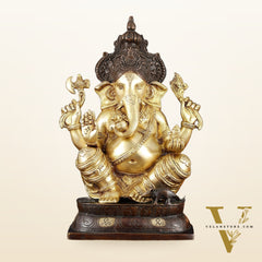 Brass Ganapati Idol – Handcrafted with Right-Side Trunk, 16" Height