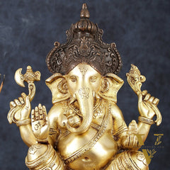 Brass Ganapati Idol – Handcrafted with Right-Side Trunk, 16" Height