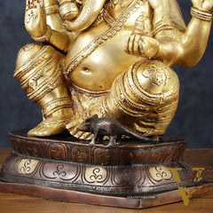 Brass Ganapati Idol – Handcrafted with Right-Side Trunk, 16" Height