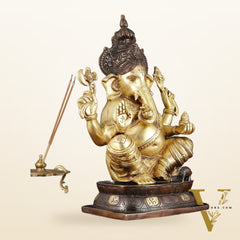 Brass Ganapati Idol – Handcrafted with Right-Side Trunk, 16" Height