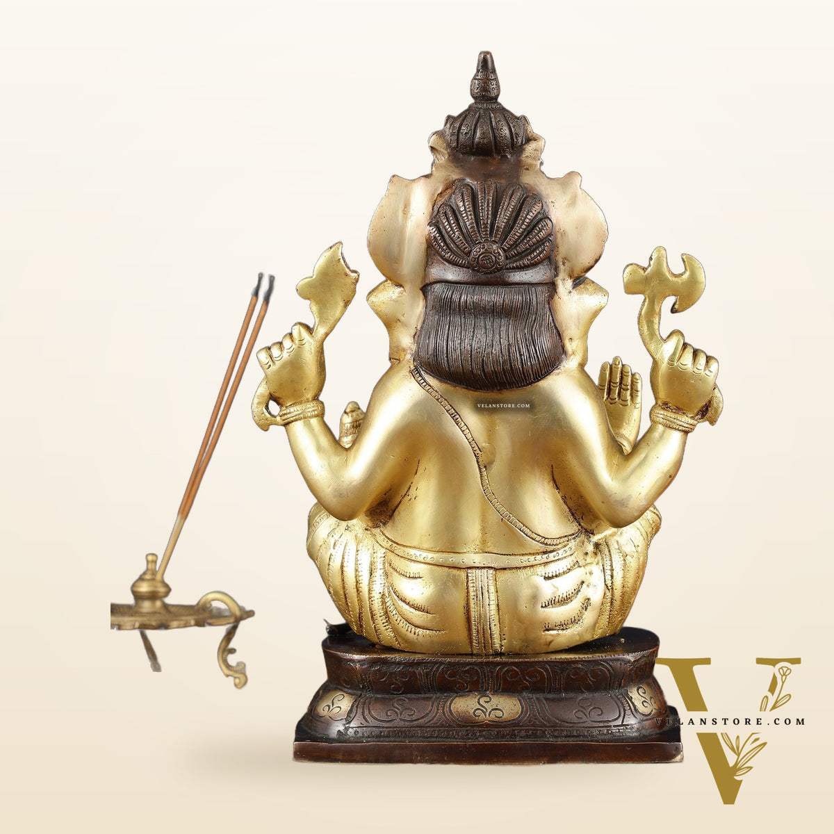 Brass Ganapati Idol – Handcrafted with Right-Side Trunk, 16" Height