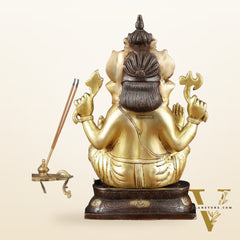 Brass Ganapati Idol – Handcrafted with Right-Side Trunk, 16" Height