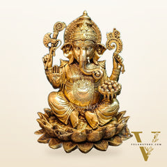 Brass Ganapati Idol Seated on Lotus | 12" Height