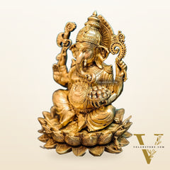 Brass Ganapati Idol Seated on Lotus | 12" Height
