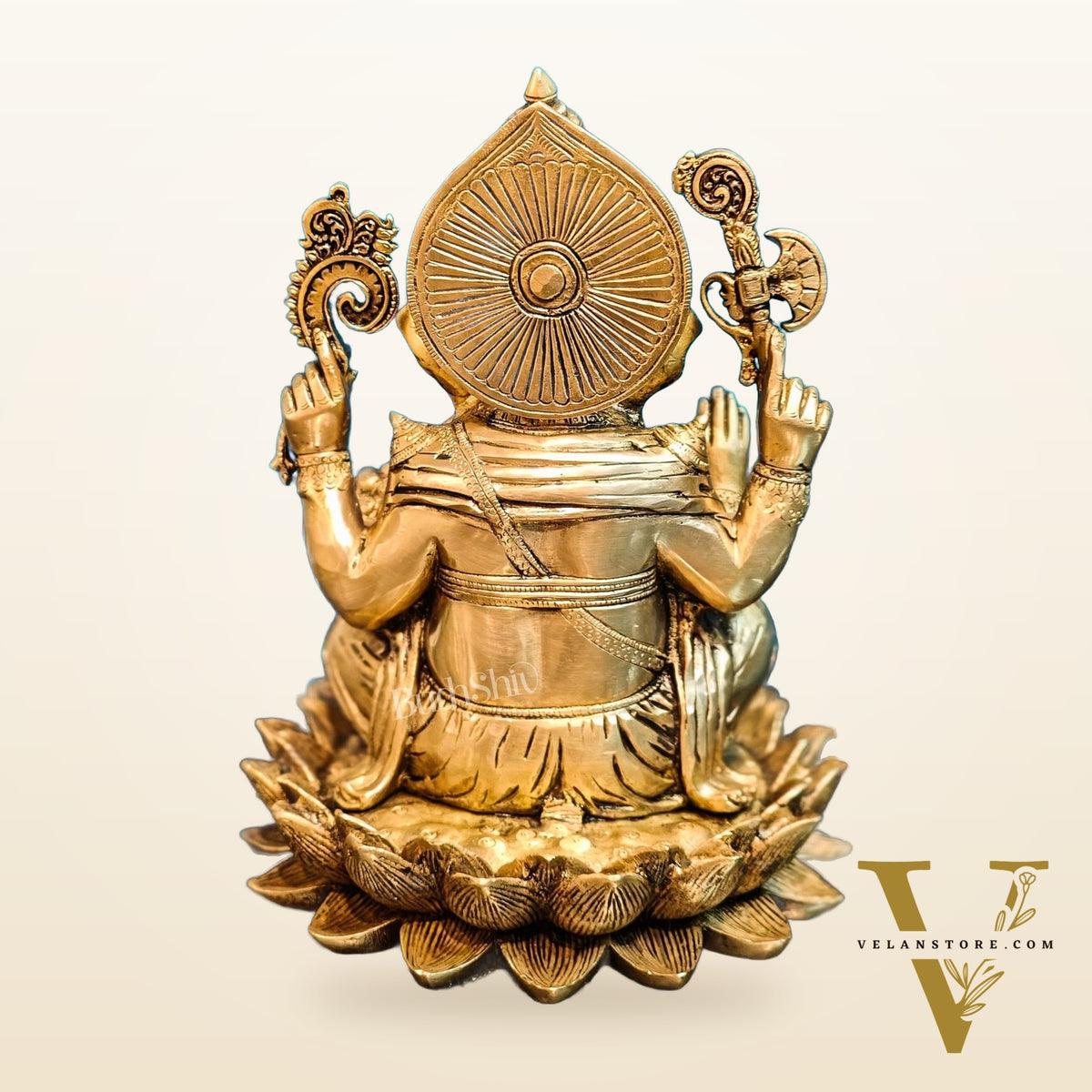 Brass Ganapati Idol Seated on Lotus | 12" Height