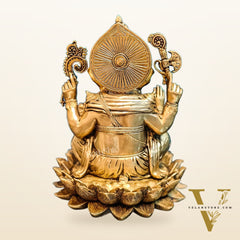 Brass Ganapati Idol Seated on Lotus | 12" Height