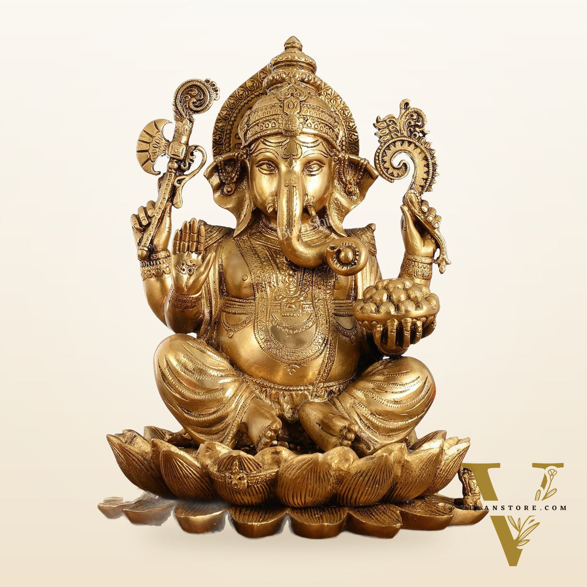 Brass Ganapati Idol Seated on Lotus | 12" Height