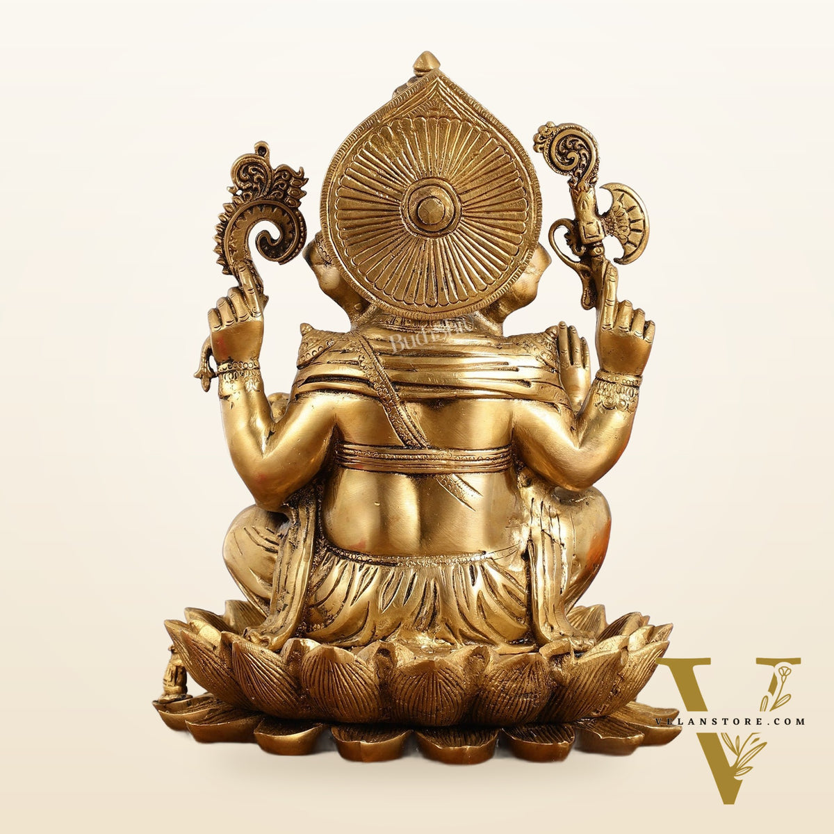 Brass Ganapati Idol Seated on Lotus | 12" Height