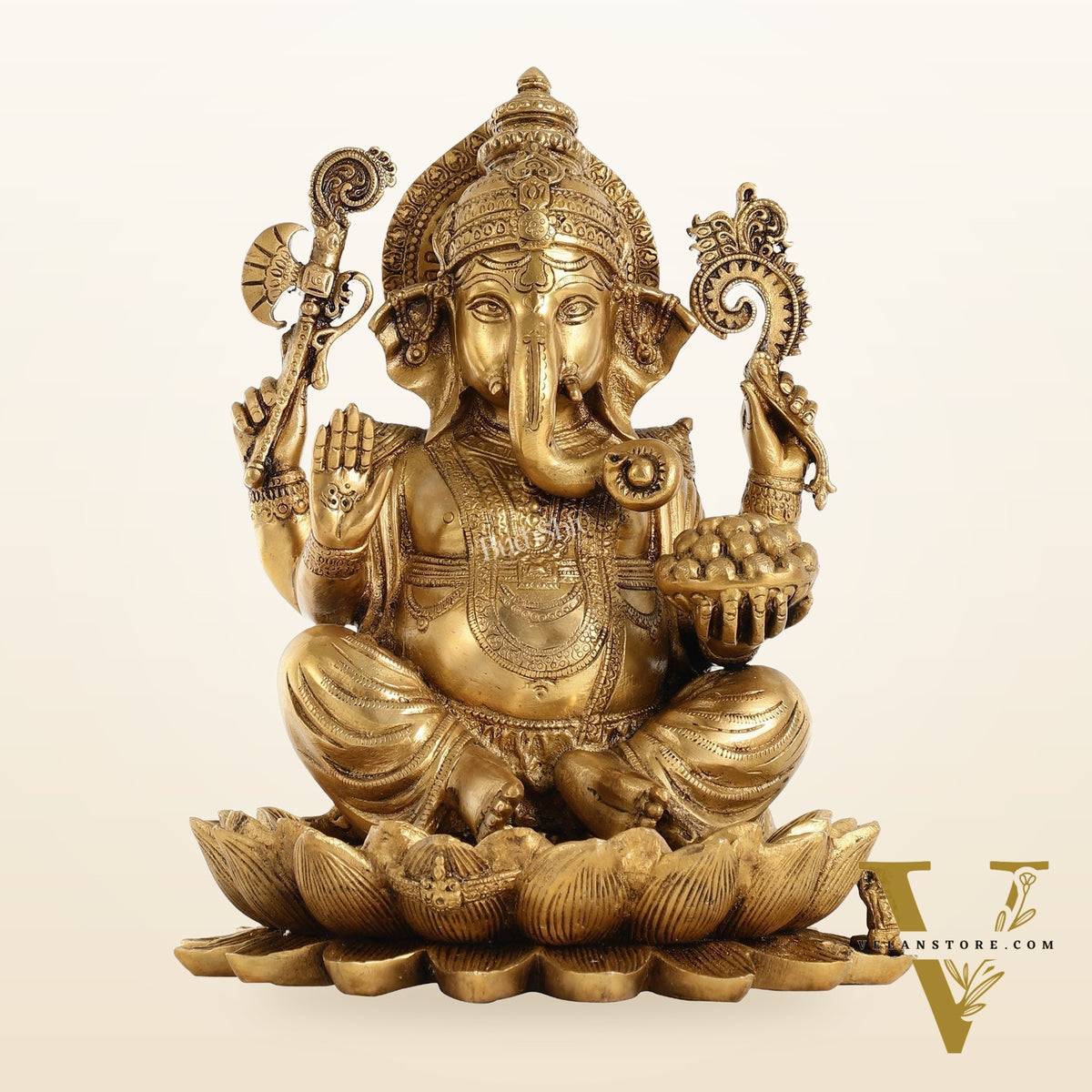 Brass Ganapati Idol Seated on Lotus | 12" Height