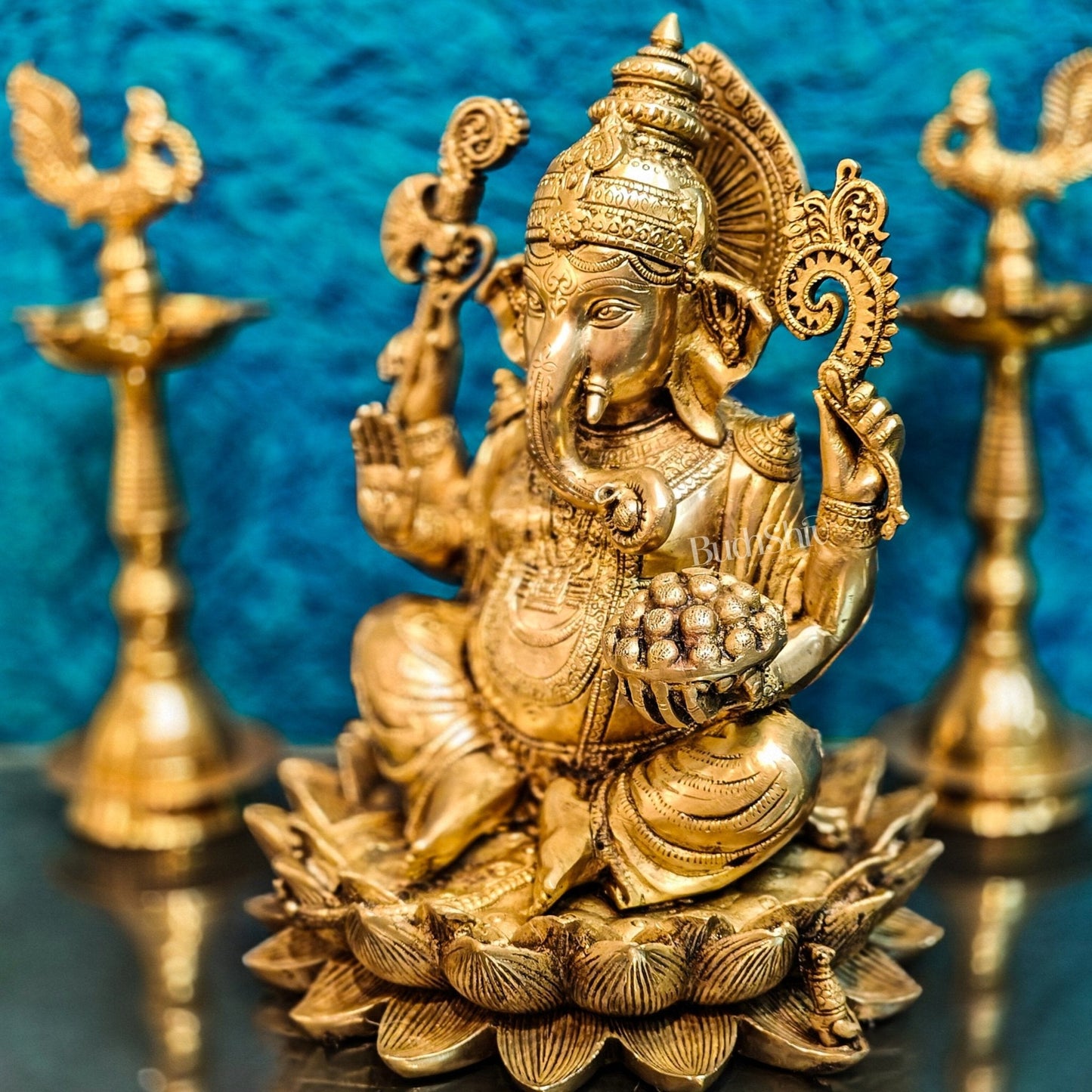 Brass Ganapati Idol Seated on Lotus | 12" Height