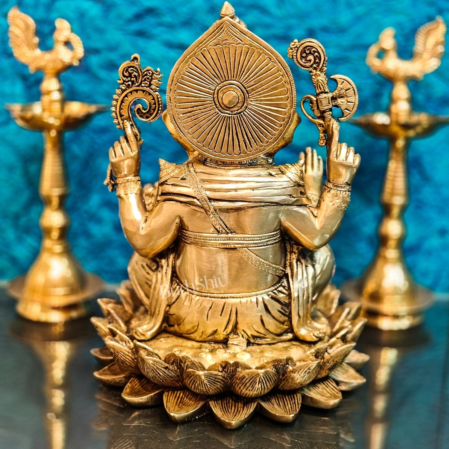 Brass Ganapati Idol Seated on Lotus | 12" Height